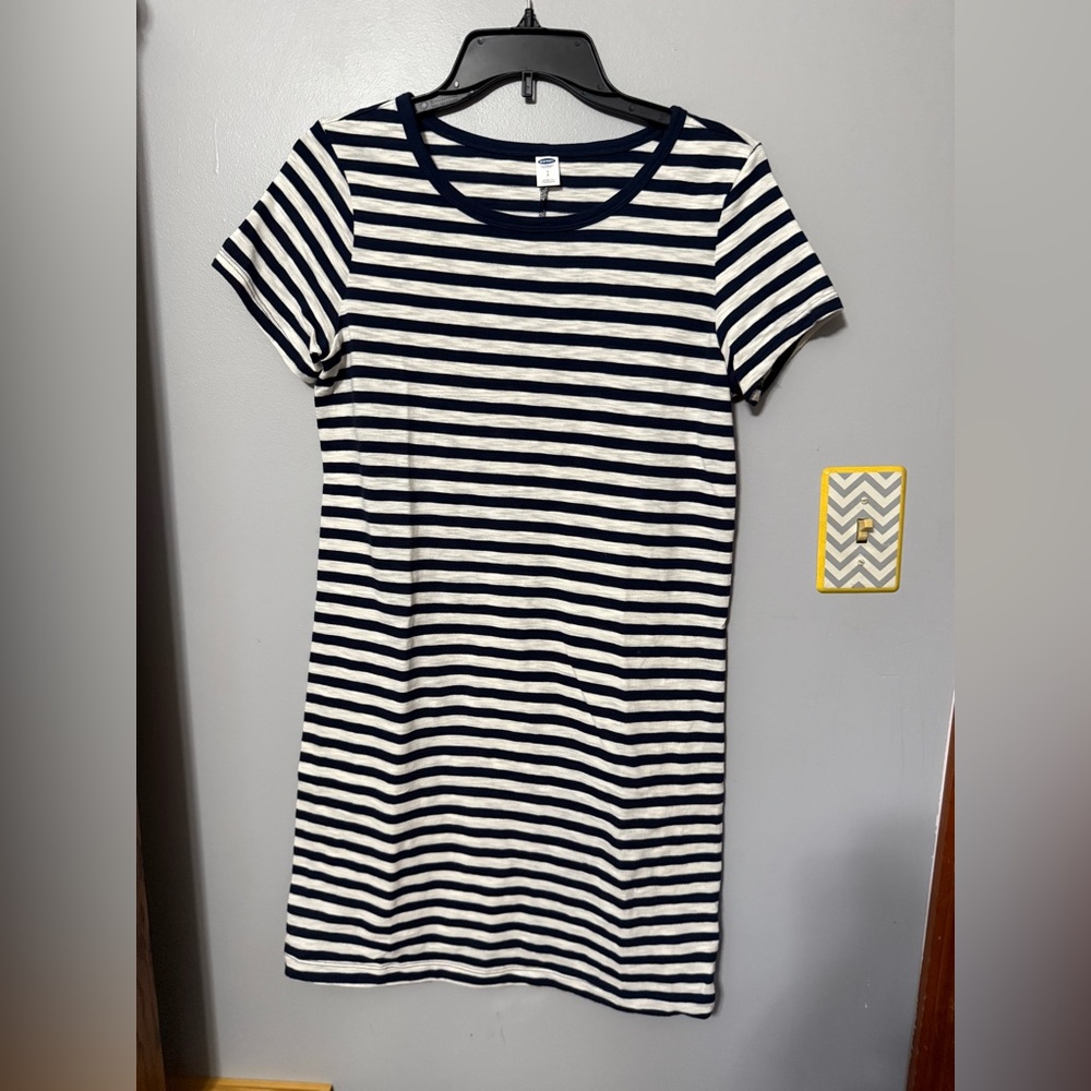 Old Navy Navy and White Striped Short-Sleeve Mini Dress
